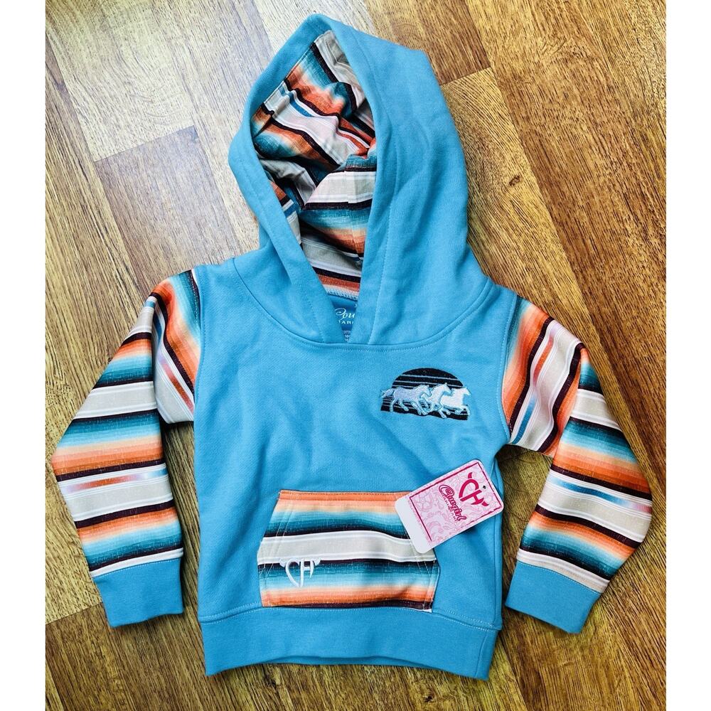 Cowgirl Hardware Girl's Horse Serape Sunset Turquoise Hoodie 471337-390 NWT 3T